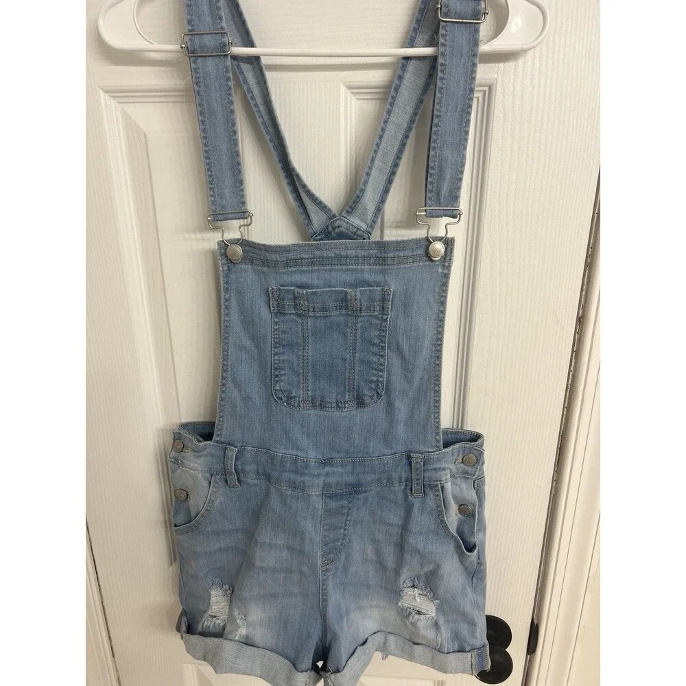 Wax Jean Classic Blue Denim Overall Shorts Size Large - Picture 2 of 6